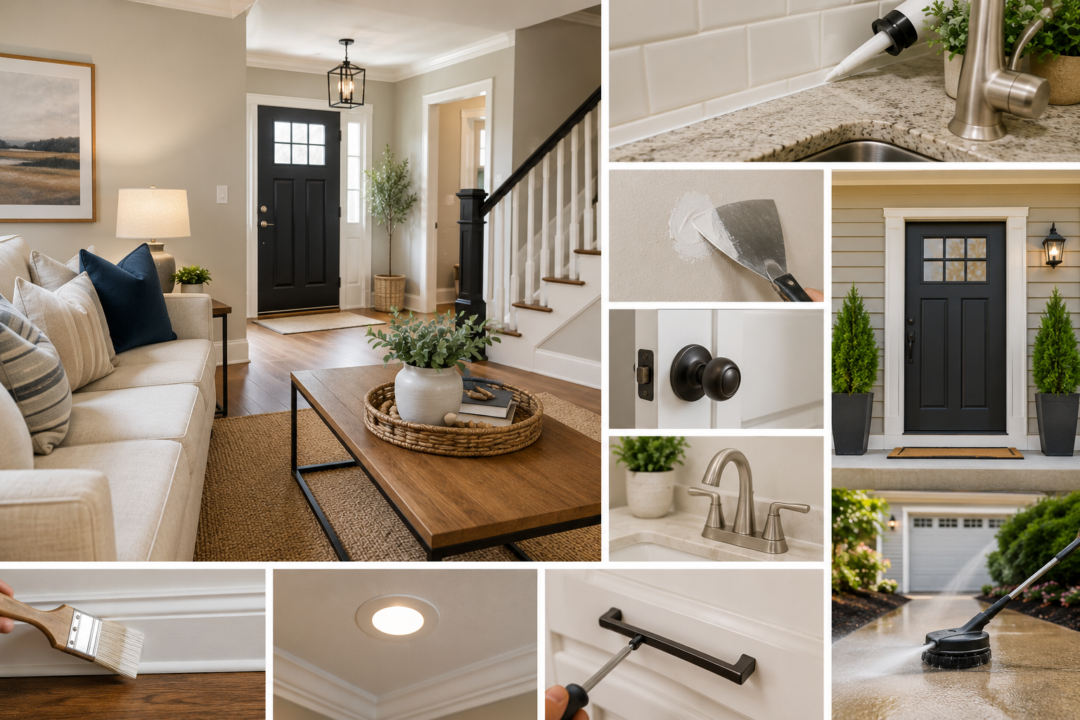 Freshly repaired and well-maintained home interior featuring painted walls, updated hardware, and clean finishes.